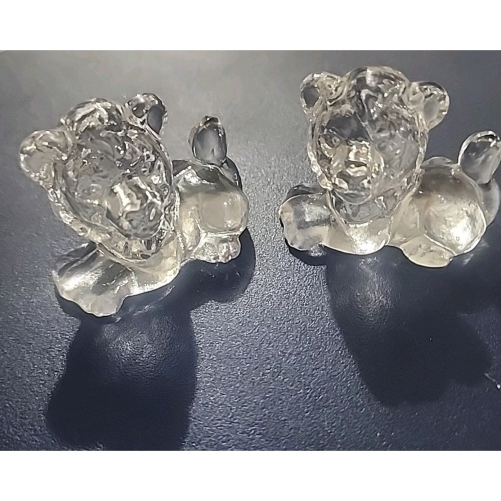Vintage Princess House Clear Crystal‎ Glass Lion Cub Figurines Set of 2